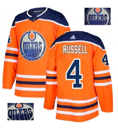 Men's Adidas Edmonton Oilers #4 Kris Russell Authentic Orange Fashion Gold NHL Jersey