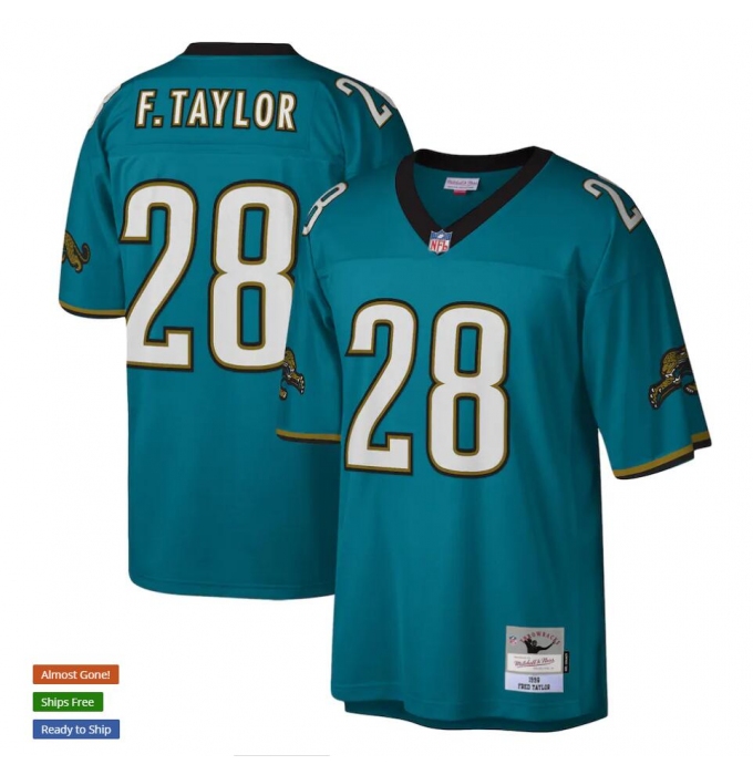Men's Jacksonville Jaguars #28 Fred Taylor Mitchell & Ness Teal NFL Throwback Football Jersey