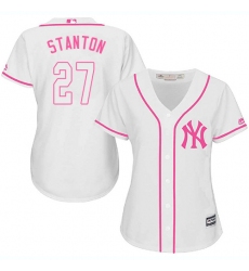 Women's Majestic New York Yankees #27 Giancarlo Stanton Replica White Fashion Cool Base MLB Jersey