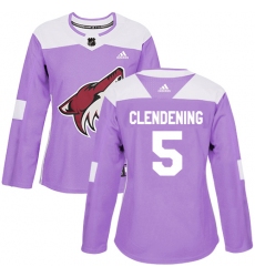Women's Adidas Arizona Coyotes #5 Adam Clendening Authentic Purple Fights Cancer Practice NHL Jersey