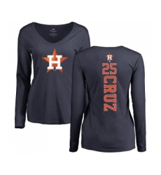MLB Women's Nike Houston Astros #25 Jose Cruz Jr. Navy Blue Backer Long Sleeve T-Shirt