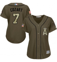 Women's Majestic Los Angeles Angels of Anaheim #7 Zack Cozart Replica Green Salute to Service MLB Jersey