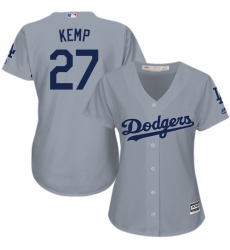 Women's Majestic Los Angeles Dodgers #27 Matt Kemp Authentic Grey Road Cool Base MLB Jersey