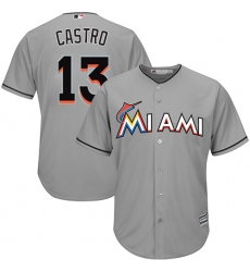 Men's Majestic Miami Marlins #13 Starlin Castro Replica Grey Road Cool Base MLB Jersey
