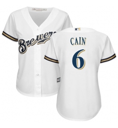 Women's Majestic Milwaukee Brewers #6 Lorenzo Cain Replica White Alternate Cool Base MLB Jersey