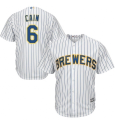 Youth Majestic Milwaukee Brewers #6 Lorenzo Cain Replica White Home Cool Base MLB Jersey
