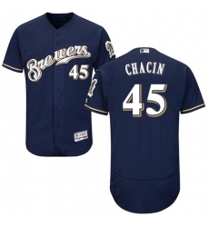 Men's Majestic Milwaukee Brewers #45 Jhoulys Chacin Navy Blue Alternate Flex Base Authentic Collection MLB Jersey