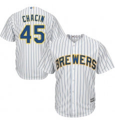 Men's Majestic Milwaukee Brewers #45 Jhoulys Chacin Replica White Alternate Cool Base MLB Jersey