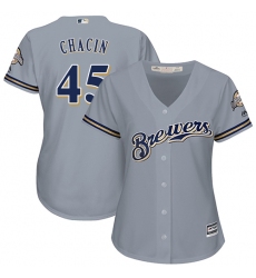 Women's Majestic Milwaukee Brewers #45 Jhoulys Chacin Replica Grey Road Cool Base MLB Jersey