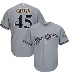 Youth Majestic Milwaukee Brewers #45 Jhoulys Chacin Authentic Grey Road Cool Base MLB Jersey