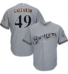 Youth Majestic Milwaukee Brewers #49 Yovani Gallardo Replica Grey Road Cool Base MLB Jersey