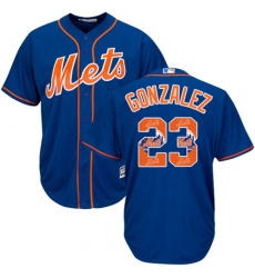 Men's Majestic New York Mets #23 Adrian Gonzalez Authentic Royal Blue Team Logo Fashion Cool Base MLB Jersey