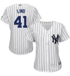 Women's Majestic New York Yankees #41 Adam Lind Authentic White Home MLB Jersey
