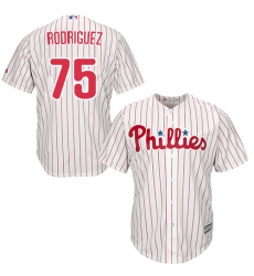 Youth Majestic Philadelphia Phillies #75 Francisco Rodriguez Replica White/Red Strip Home Cool Base MLB Jersey