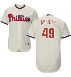 Men's Majestic Philadelphia Phillies #49 Jake Arrieta Cream Alternate Flex Base Authentic Collection MLB Jersey