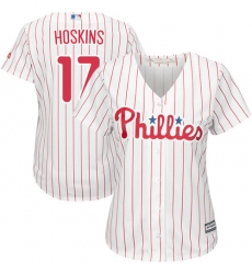 Women's Majestic Philadelphia Phillies #17 Rhys Hoskins Replica White/Red Strip Home Cool Base MLB Jersey