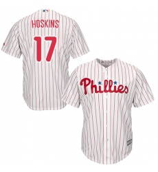 Youth Majestic Philadelphia Phillies #17 Rhys Hoskins Replica White/Red Strip Home Cool Base MLB Jersey