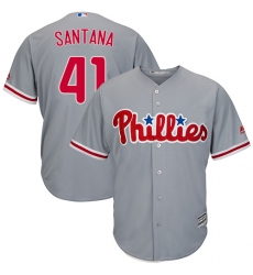Youth Majestic Philadelphia Phillies #41 Carlos Santana Replica Grey Road Cool Base MLB Jersey