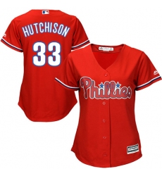 Women's Majestic Philadelphia Phillies #33 Drew Hutchison Replica Red Alternate Cool Base MLB Jersey