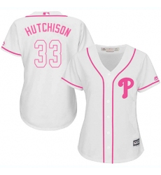 Women's Majestic Philadelphia Phillies #33 Drew Hutchison Replica White Fashion Cool Base MLB Jersey
