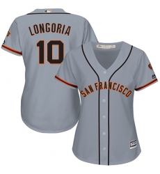 Women's Majestic San Francisco Giants #10 Evan Longoria Replica Grey Road Cool Base MLB Jersey
