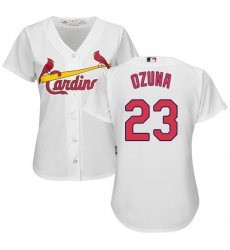 Women's Majestic St. Louis Cardinals #23 Marcell Ozuna Replica White Home Cool Base MLB Jersey