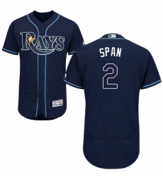 Men's Majestic Tampa Bay Rays #2 Denard Span Navy Blue Alternate Flex Base Authentic Collection MLB Jersey