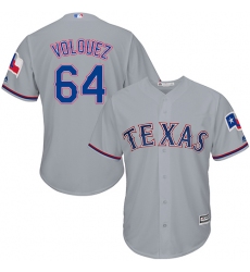 Men's Majestic Texas Rangers #64 Edinson Volquez Replica Grey Road Cool Base MLB Jersey