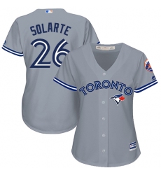 Women's Majestic Toronto Blue Jays #26 Yangervis Solarte Authentic Grey Road MLB Jersey