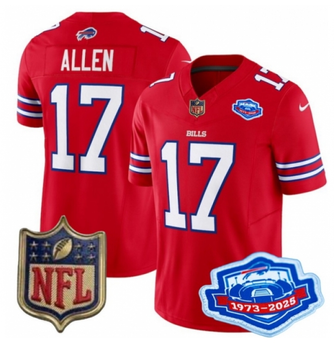 Men's Buffalo Bills 17 Josh Allen Red 2025 F U S E Farewell Season Gold Shield Stitched Football Jersey