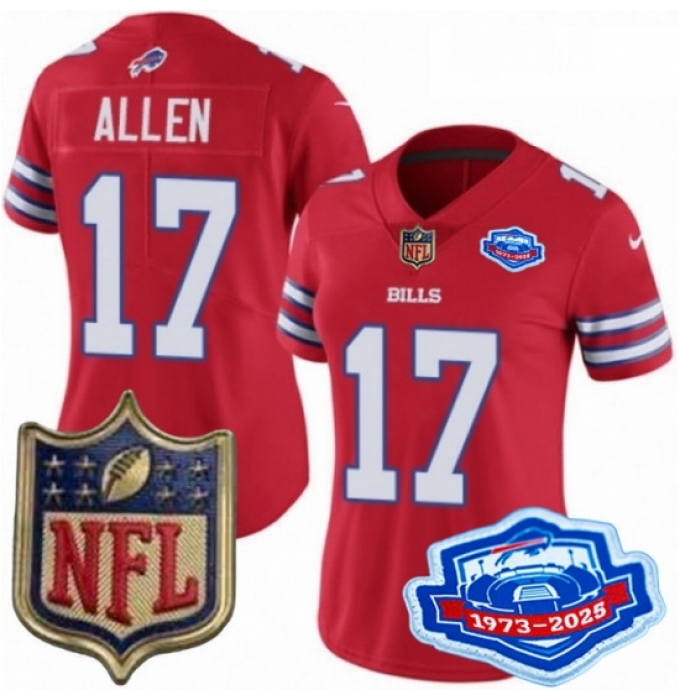 Women Buffalo Bills 17 Josh Allen Red 2025 F U S E Farewell Season Gold Shield Stitched Football Jersey