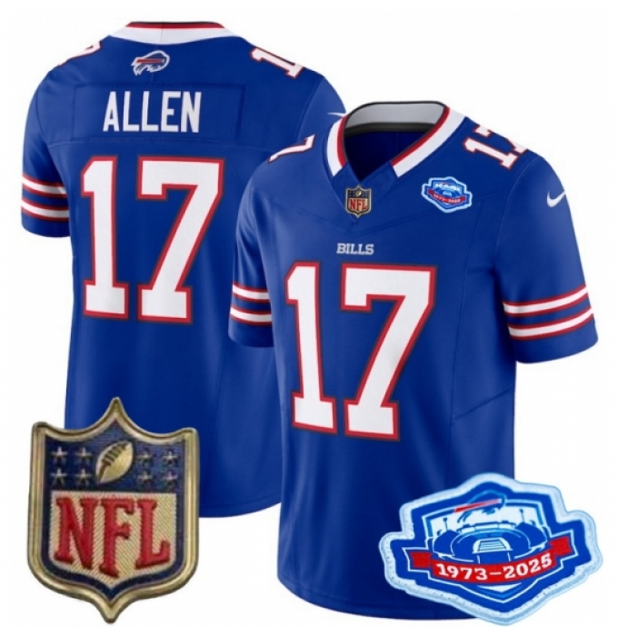 Youth Buffalo Bills 17 Josh Allen Blue 2025 F U S E Farewell Season Gold Shield Stitched Football Jersey