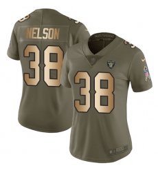 Women's Nike Oakland Raiders #38 Nick Nelson Limited Olive Gold 2017 Salute to Service NFL Jersey