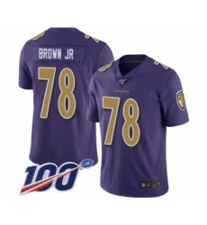 Men's Baltimore Ravens #78 Orlando Brown Jr. Limited Purple Rush Vapor Untouchable 100th Season Football Jersey