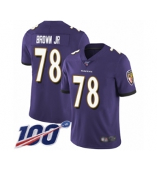Men's Baltimore Ravens #78 Orlando Brown Jr. Purple Team Color Vapor Untouchable Limited Player 100th Season Football Jersey