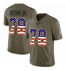 Men's Nike Baltimore Ravens #78 Orlando Brown Jr. Limited Olive/USA Flag Salute to Service NFL Jersey