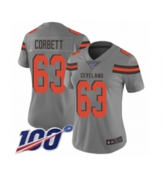 Women's Cleveland Browns #63 Austin Corbett Limited Gray Inverted Legend 100th Season Football Jersey