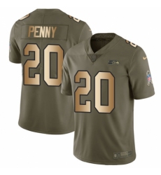 Men's Nike Seattle Seahawks #20 Rashaad Penny Limited Olive Gold 2017 Salute to Service NFL Jersey