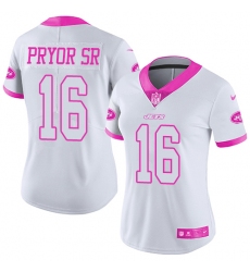Women Nike New York Jets #16 Terrelle Pryor Sr. Limited White Pink Rush Fashion NFL Jersey