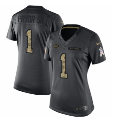 Women's Nike New York Jets #1 Terrelle Pryor Sr. Limited Black 2016 Salute to Service NFL Jersey