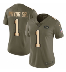 Women's Nike New York Jets #1 Terrelle Pryor Sr. Limited Olive/Gold 2017 Salute to Service NFL Jersey