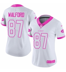 Women's Nike New York Jets #87 Clive Walford Limited White Pink Rush Fashion NFL Jersey