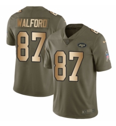 Youth Nike New York Jets #87 Clive Walford Limited Olive Gold 2017 Salute to Service NFL Jersey