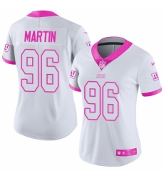 Women's Nike New York Giants #96 Kareem Martin Limited White Pink Rush Fashion NFL Jersey