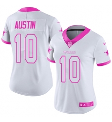 Women's Nike Dallas Cowboys #10 Tavon Austin Limited White Pink Rush Fashion NFL Jersey