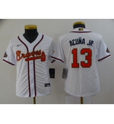 Youth Atlanta Braves #13 Ronald Acuna Jr. Nike White 2022 Gold Program Authentic Player Jersey