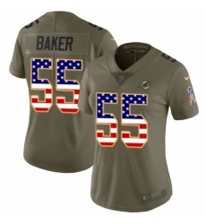 Women's Nike Miami Dolphins #55 Jerome Baker Limited Olive USA Flag 2017 Salute to Service NFL Jersey