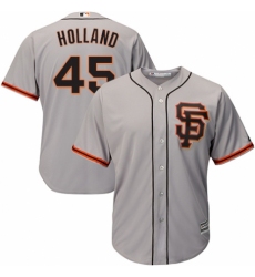Youth Majestic San Francisco Giants #45 Derek Holland Replica Grey Road 2 Cool Base MLB Jersey