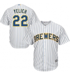 Youth Milwaukee Brewers #22 Christian Yelich White Strip Cool Base Stitched MLB Jersey