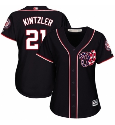 Women's Majestic Washington Nationals #21 Brandon Kintzler Authentic Navy Blue Alternate 2 Cool Base MLB Jersey